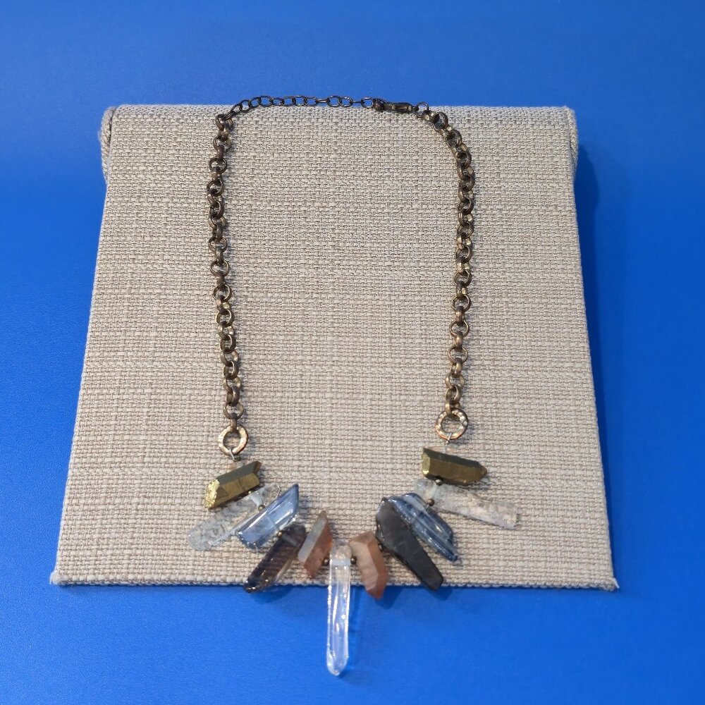21 Inch Copper Raw Crystal Point Fringe Statement Necklace B1039